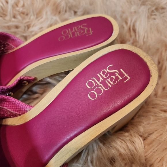Franco Sarto Woven Pink Capri Clog Slide Wooden Platform Wedge Sandal Slip On 10 - Picture 9 of 15